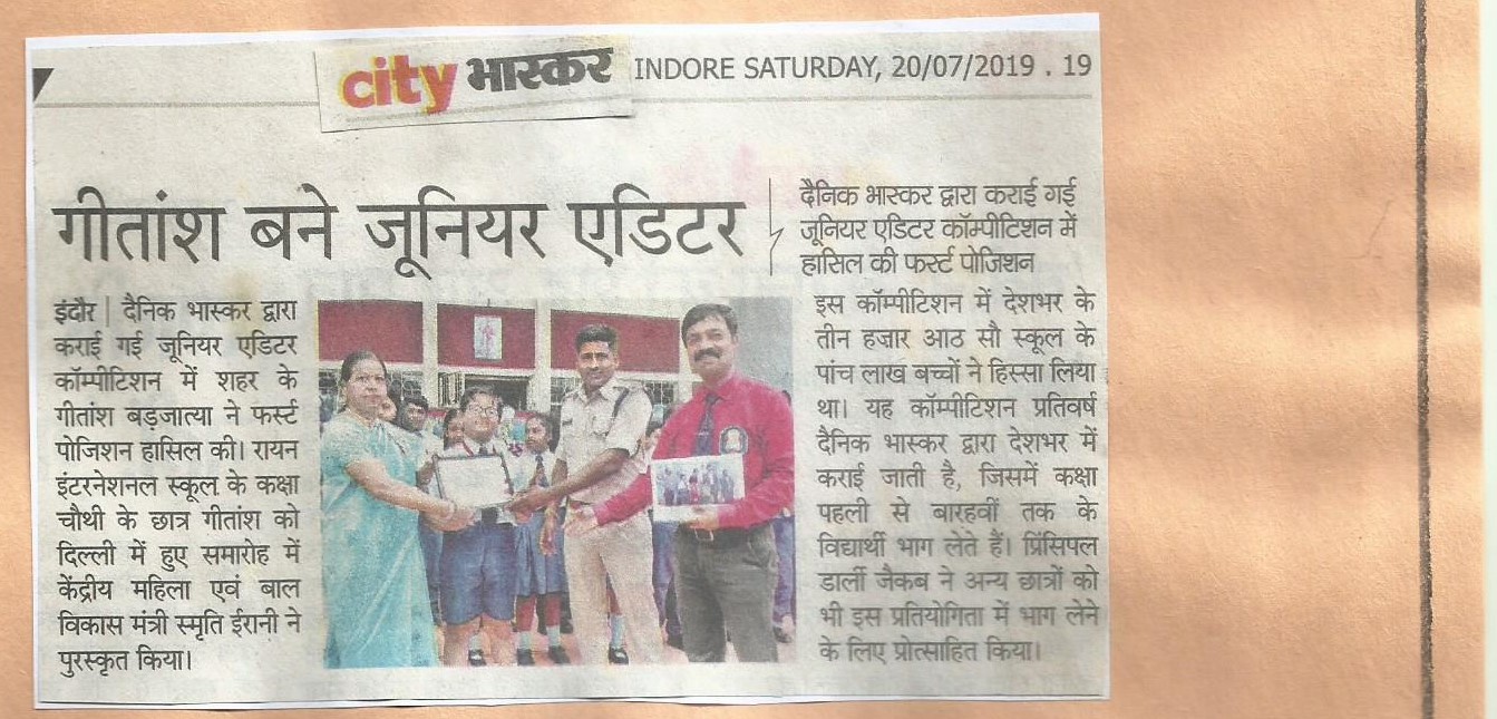 Junior Editor winner - Ryan International School, Indore